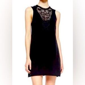 Free People Maribelle Crochet Button Back Sleeveless Black Mini Dress  Sz S
